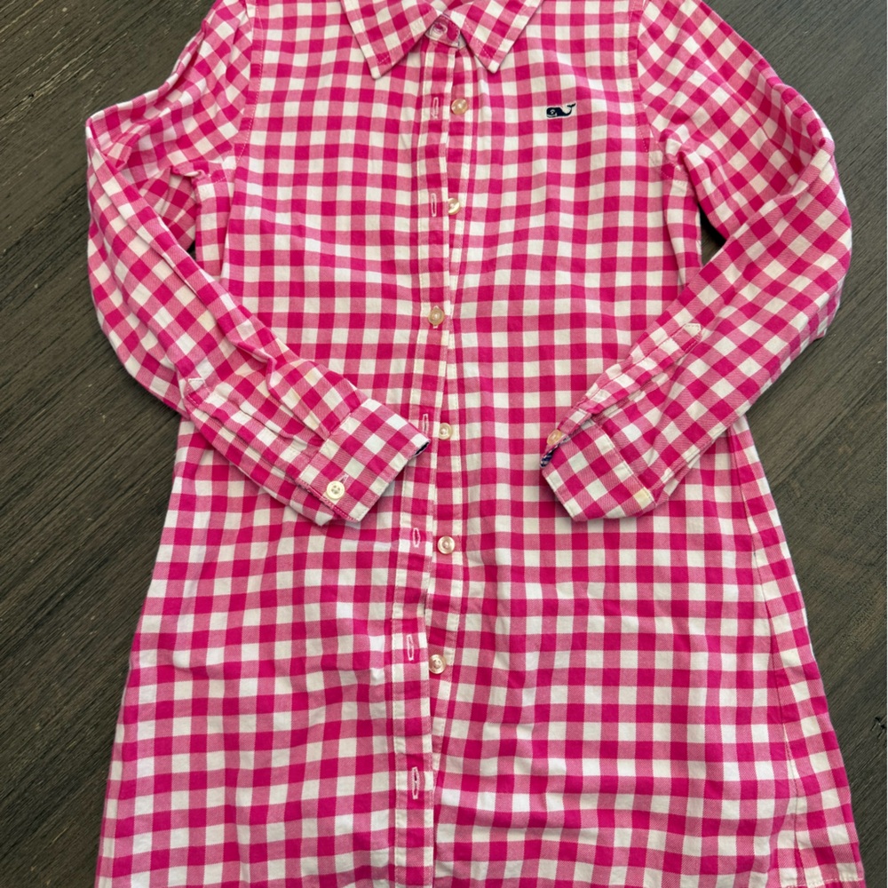 Vineyard Vines Pink and White Flanel Checkered Shirt Dress
